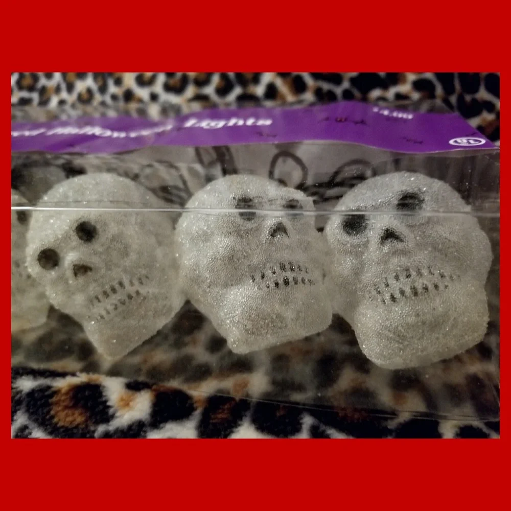 💀 Vintage Y2K Sugared Skull Halloween Party String Lights New in Package NOS
